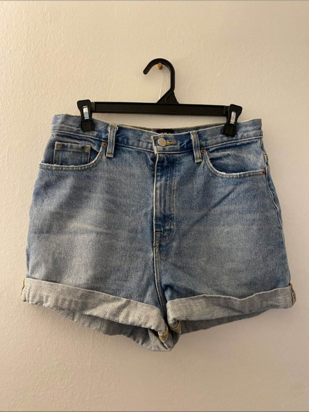 Light Blue High-Rise Rolled Hem Jean Shorts